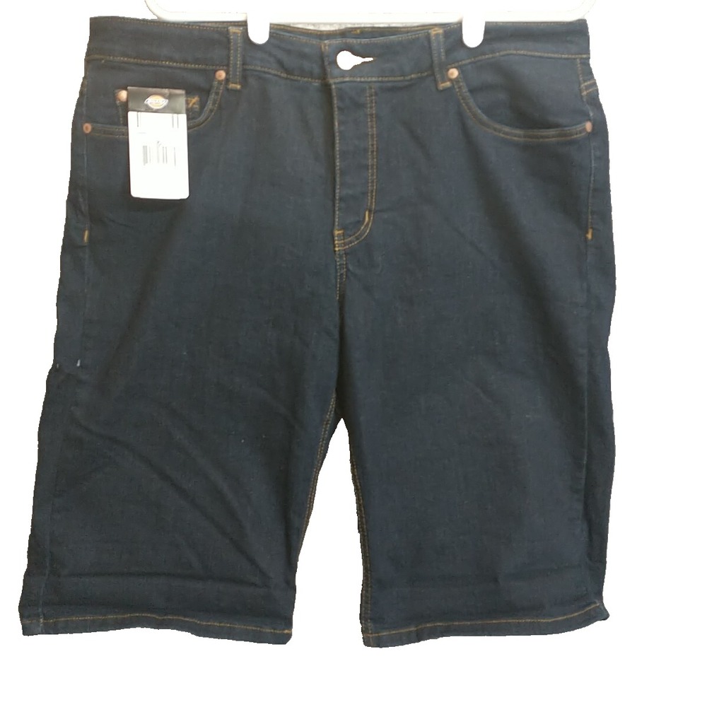 Dickies Womens Dark Wash Denim Bermuda Shorts Size 16 FR146RNB  Stretch Indigo